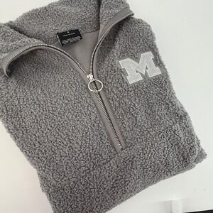 Colosseum Womens Grey Michigan Chenille Sherpa Quarter Zip Pullover Size S